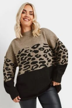 YOURS - Pull Marron & Noir Block De Couleurs Léopard -Evans Boutique 17e15c2b 2683 45 280381 A