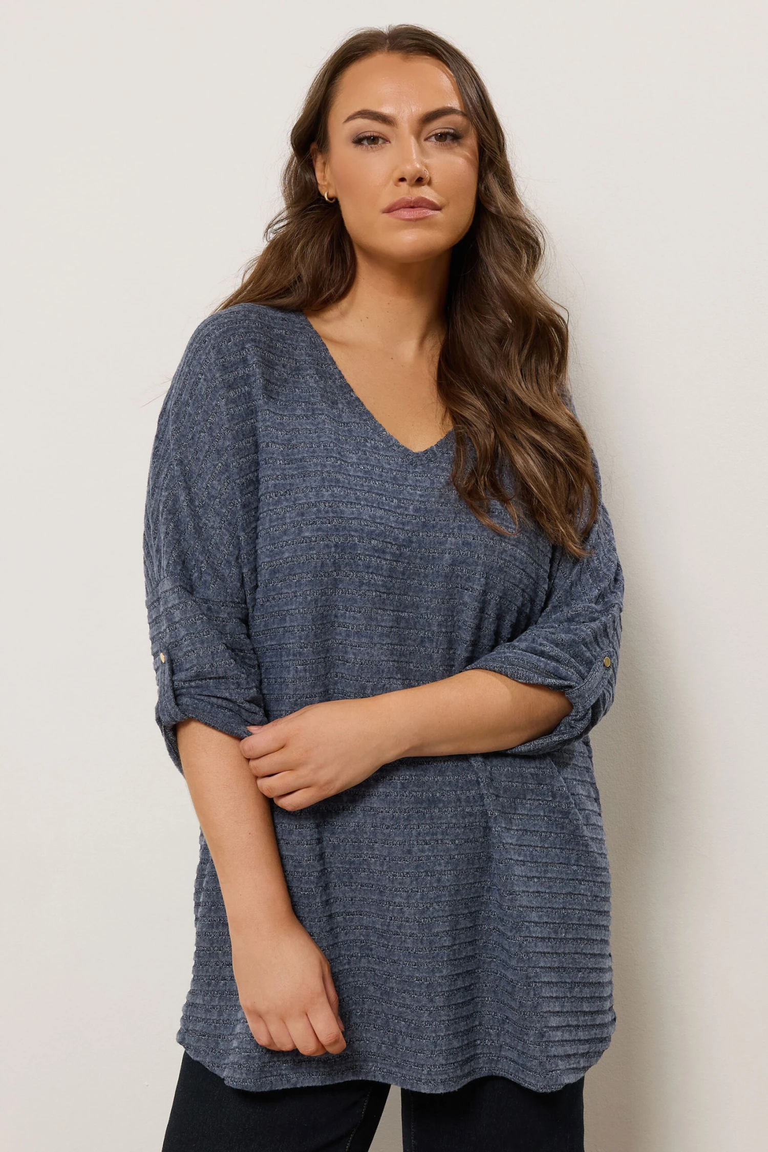 EVANS Curve Blue Tab Sleeve Ribbed Jumper 3 EVANS Curve Blue Tab Sleeve Ribbed Jumper