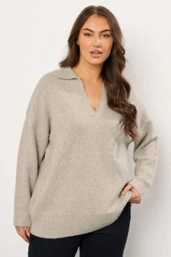 EVANS Curve Natural Brown Collared Knitted Jumper