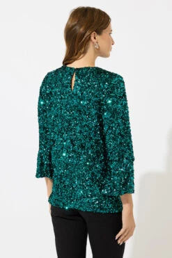 M&Co Green Sequin Flute Sleeve Top -Evans Boutique 181c8f2d 8c85 49 502583 C