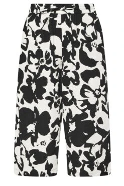 YOURS - Pantalon Jupe-Culotte Noir & Blanc Texturé Floral -Evans Boutique 1823fe45 f186 42 145224 X