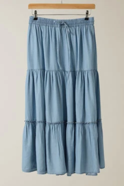 EVANS Curve Light Blue Lyocell Denim Tiered Skirt -Evans Boutique 187c0462 6846 46 616011 P