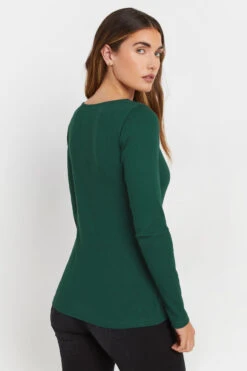 LTS Tall Emerald Green Ribbed Button Long Sleeve Top -Evans Boutique 18944635 db2d 4f 355105 C