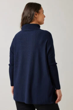 EVANS Curve Navy Blue Knitted Star Roll Neck Jumper -Evans Boutique 18999cd0 2088 4d 615519 C