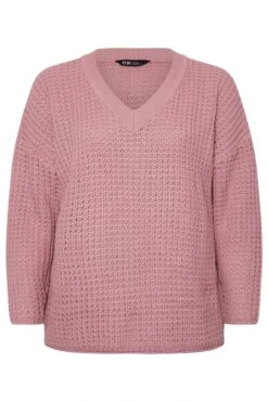 YOURS - Pull Rose Gauffré En Maille Manches Longues -Evans Boutique 18aa5639 0faf 4c 280527 X