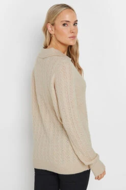 LTS Tall Beige Brown Open Collar Cable Knit Jumper 9 LTS Tall Beige Brown Open Collar Cable Knit Jumper -Evans Boutique 18b8f20b f331 45 353890 C