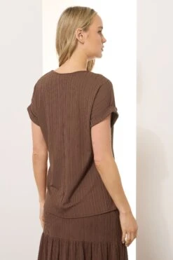 LTS Tall Chocolate Brown Textured Grown On Sleeve Top 11 LTS Tall Chocolate Brown Textured Grown On Sleeve Top -Evans Boutique 195ca9f3 f652 41 356588 C