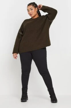 YOURS - Pull En Maille Marron Chocolat Couture Contrastée -Evans Boutique 195dbc7e 25ef 41 280486 C