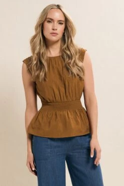 LTS Tall Brown Shirred Waist Top -Evans Boutique 19a798f3 3729 46 355678 A