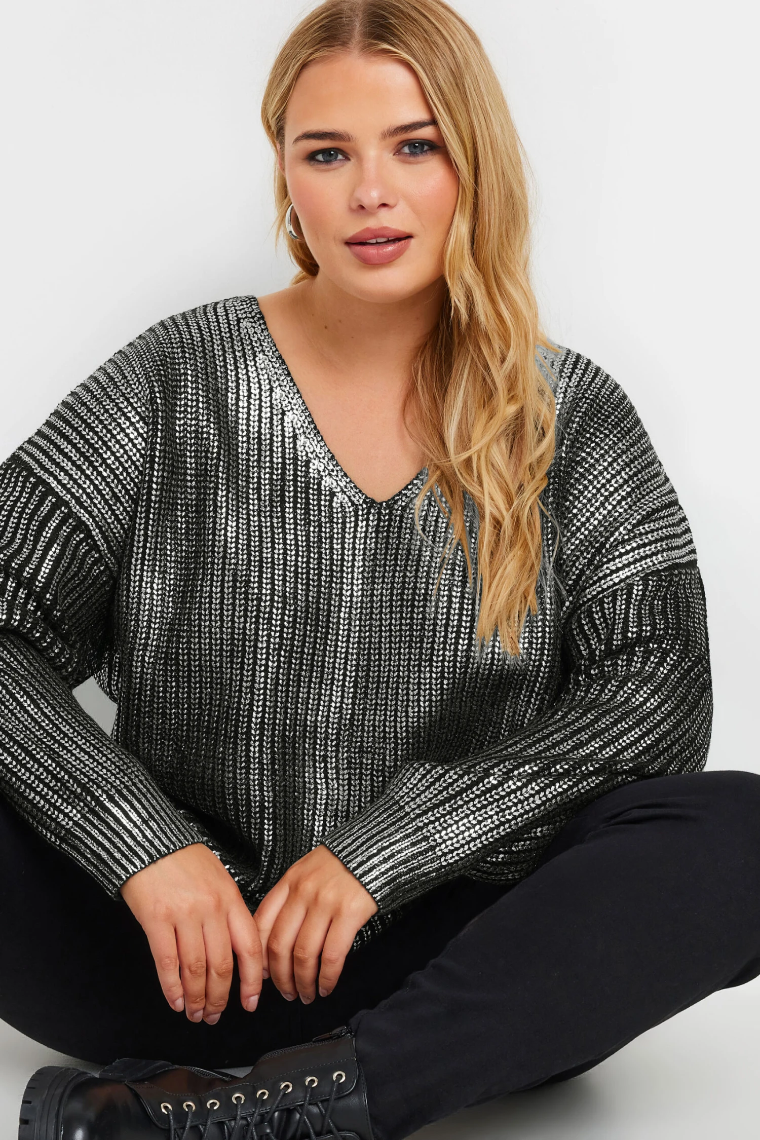 YOURS - Pull En Maille Noir & Gris Métallique Manches Longues 8 YOURS - Pull En Maille Noir & Gris Métallique Manches Longues – Image 6