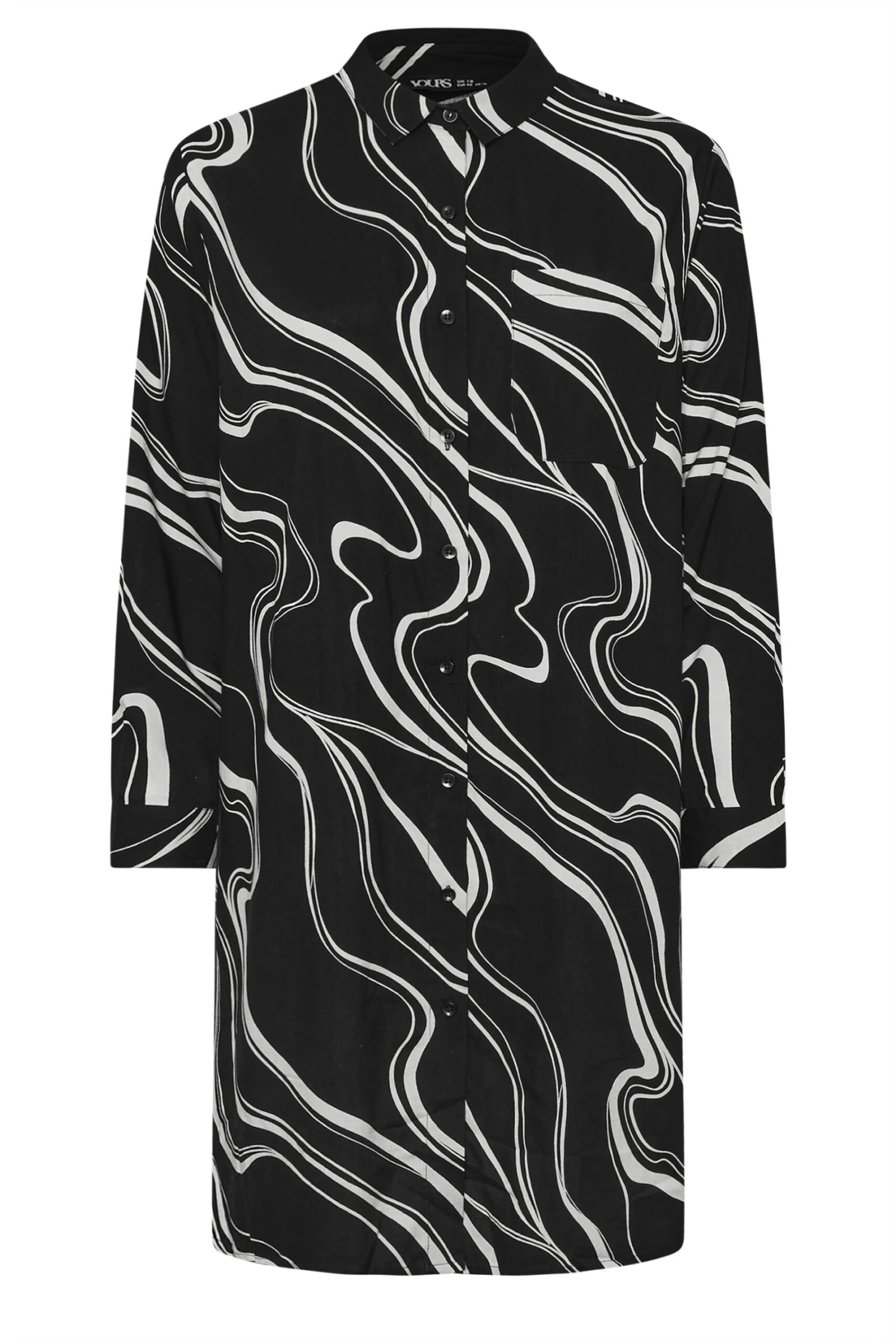 YOURS - Chemisier Long Noir & Blanc Tourbillons 10 YOURS - Chemisier Long Noir & Blanc Tourbillons – Image 8