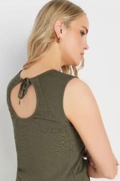 LTS Tall Khaki Green Ribbed Keyhole Tie Vest Top -Evans Boutique 1a2d240e fb91 41 355842 D