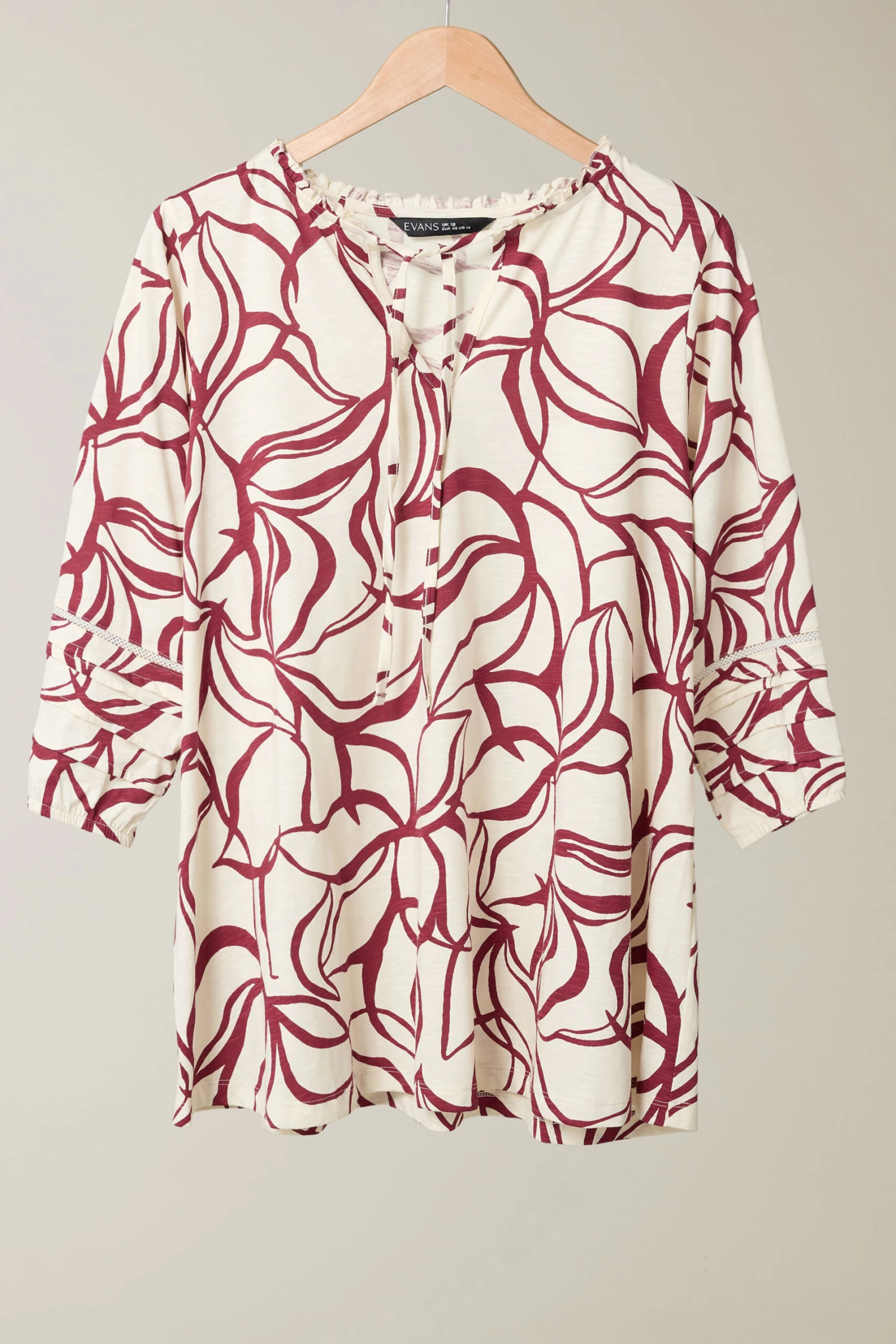 EVANS Curve Natural Brown Abstract Floral Cotton Top 8 EVANS Curve Natural Brown Abstract Floral Cotton Top – Image 6