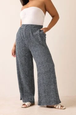 YOURS - Pantalon Noir Wide Leg Plissé Petits Carreaux