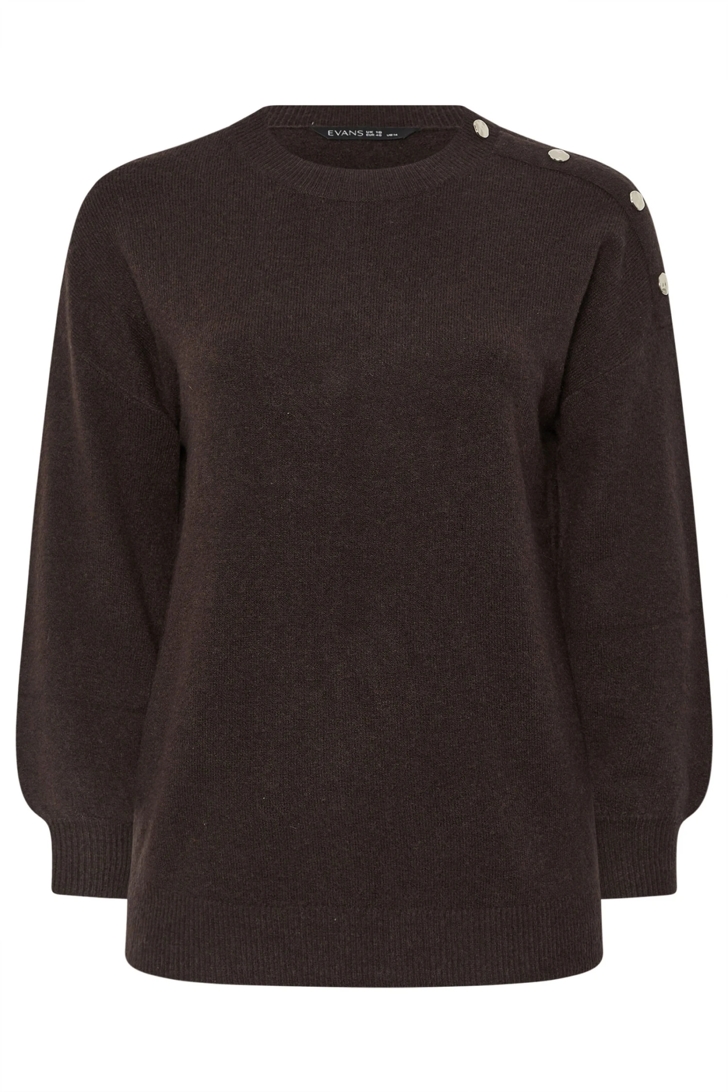 EVANS Curve Chocolate Brown Button Detail Jumper 7 EVANS Curve Chocolate Brown Button Detail Jumper – Image 5