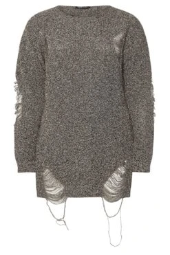 YOURS - Pull Grisé Déchiré En Maille Manches Longues 11 YOURS - Pull Grisé Déchiré En Maille Manches Longues -Evans Boutique 1a939f6f b794 49 303580 X