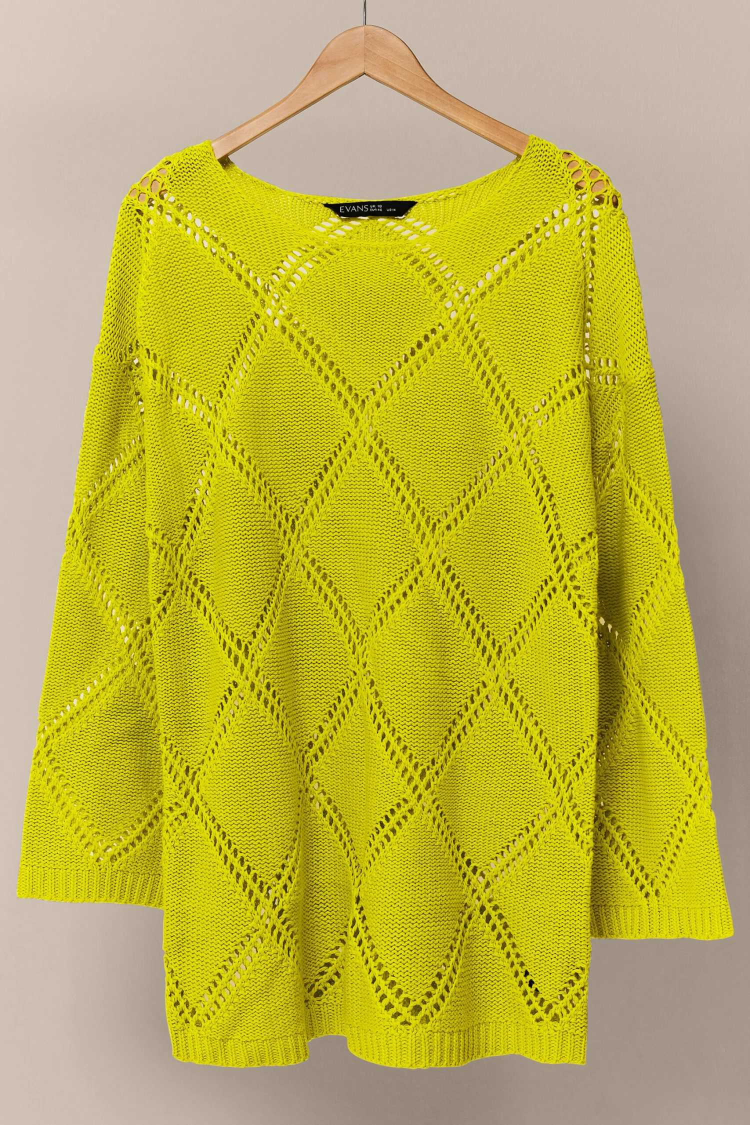 EVANS Curve Chartreuse Green Diamond Pointelle Jumper 8 EVANS Curve Chartreuse Green Diamond Pointelle Jumper – Image 6