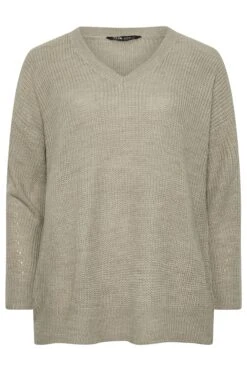 YOURS - Pull En Maille Beige Encolure En V -Evans Boutique 1b3ac0e5 91a3 4d 280369 X