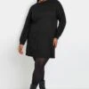 YOURS - Robe-Pull Noire Nervurée Manches Longues -Evans Boutique 1b6c7e94 a49a 41 303588 A