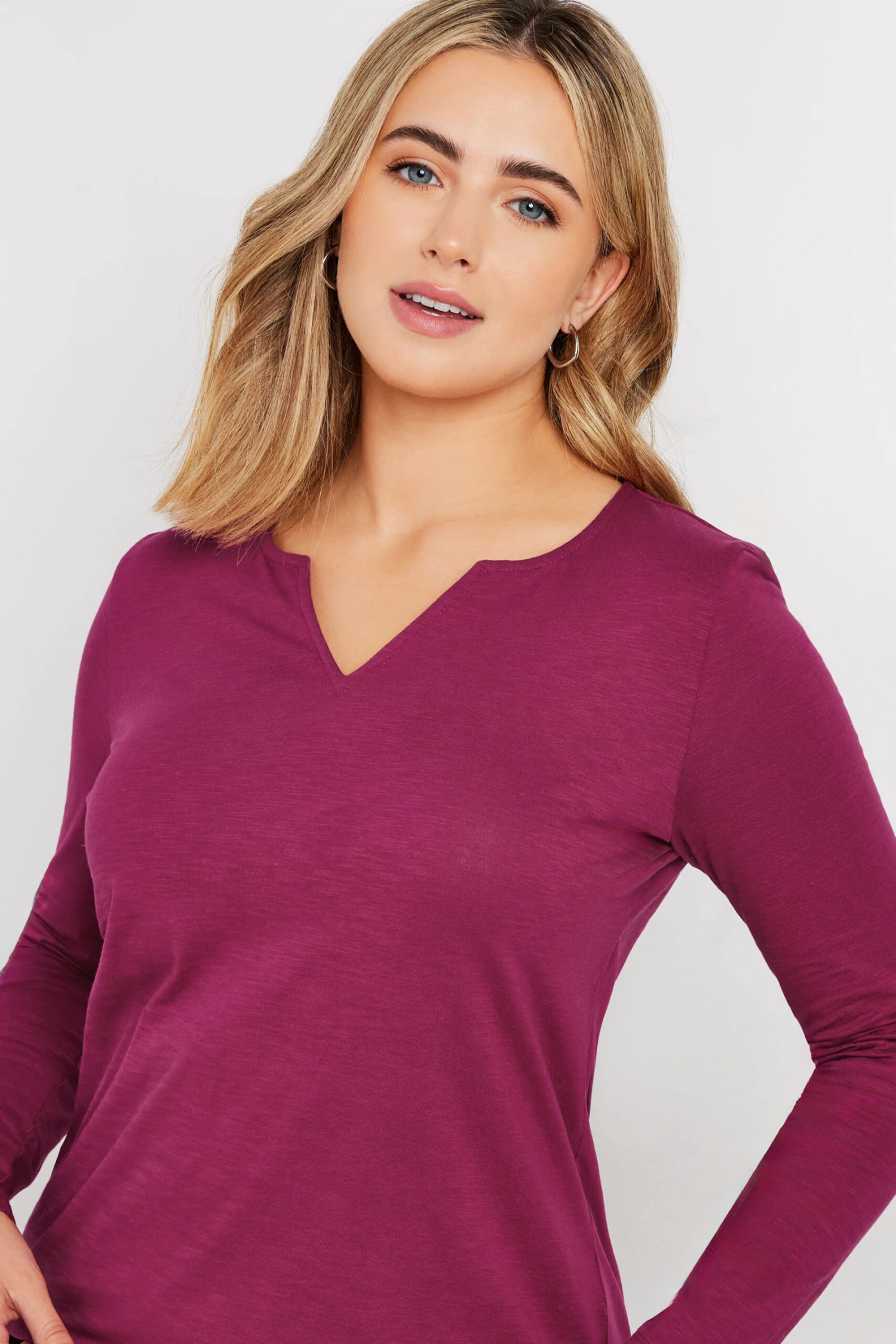 M&Co Dark Pink Cotton Notch Neck Top 5 M&Co Dark Pink Cotton Notch Neck Top – Image 3