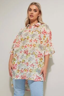 YOURS - Chemisier Oversize Crème Floral En Filet