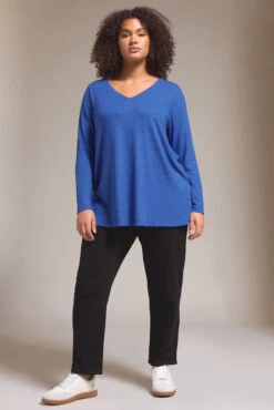 EVANS Curve Blue Premium Ribbed Modal Blend Swing Top