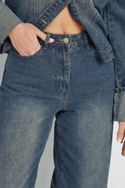 LTS Tall Dark Blue Washed Denim Turn Up Jeans -Evans Boutique 1c783fa2 2df0 4d 355389 D1