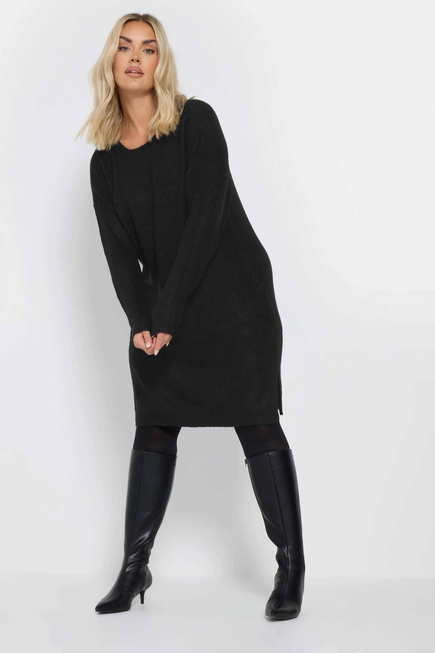 YOURS - Robe-Pull Noire En Maille Manches Longues 4 YOURS - Robe-Pull Noire En Maille Manches Longues – Image 2