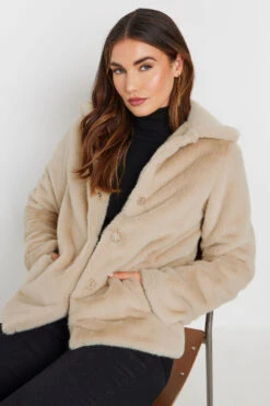 LTS Tall Beige Brown Faux Fur Coat