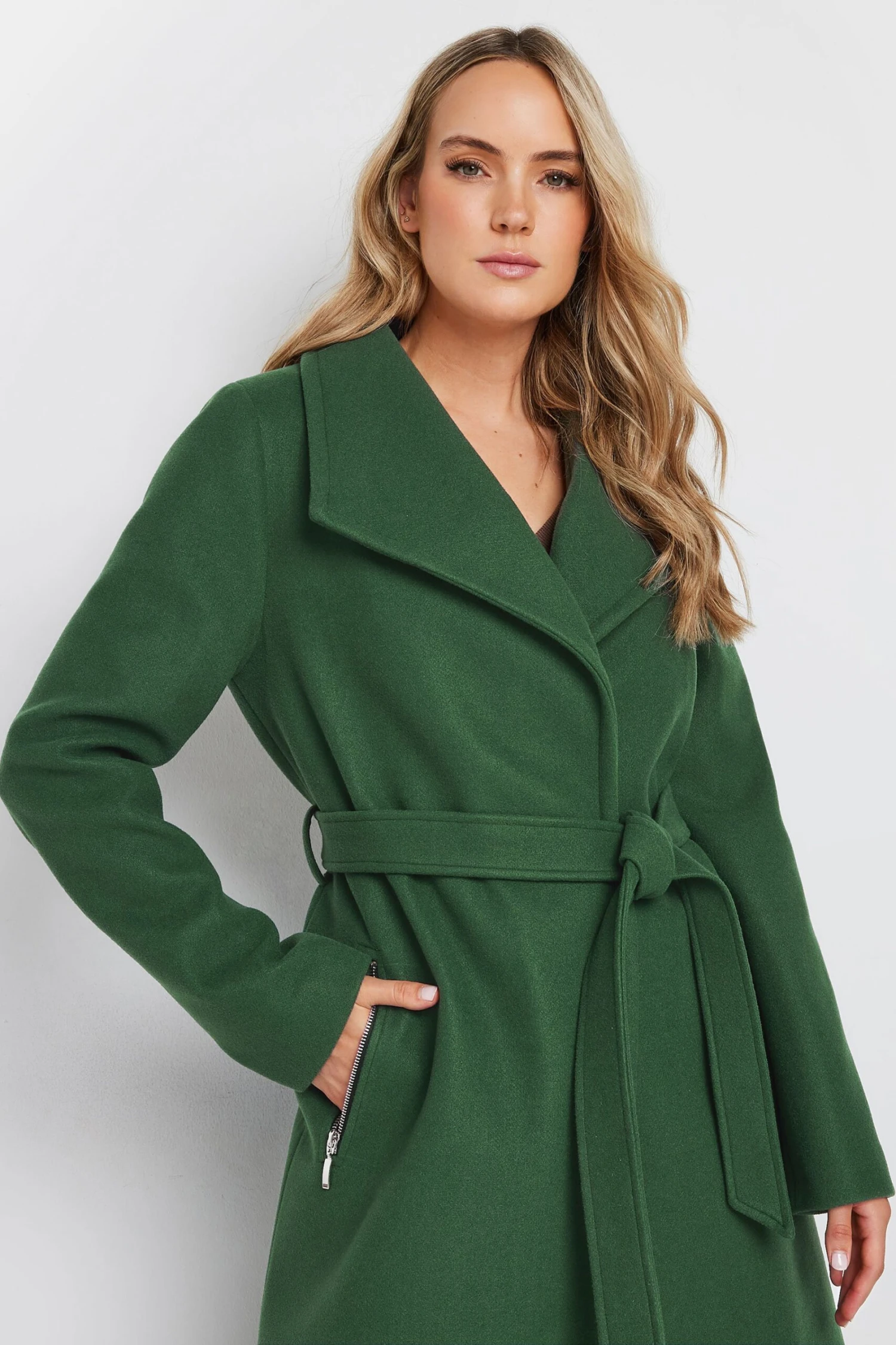 LTS Tall Dark Green Belted Wrap Formal Coat 7 LTS Tall Dark Green Belted Wrap Formal Coat – Image 5