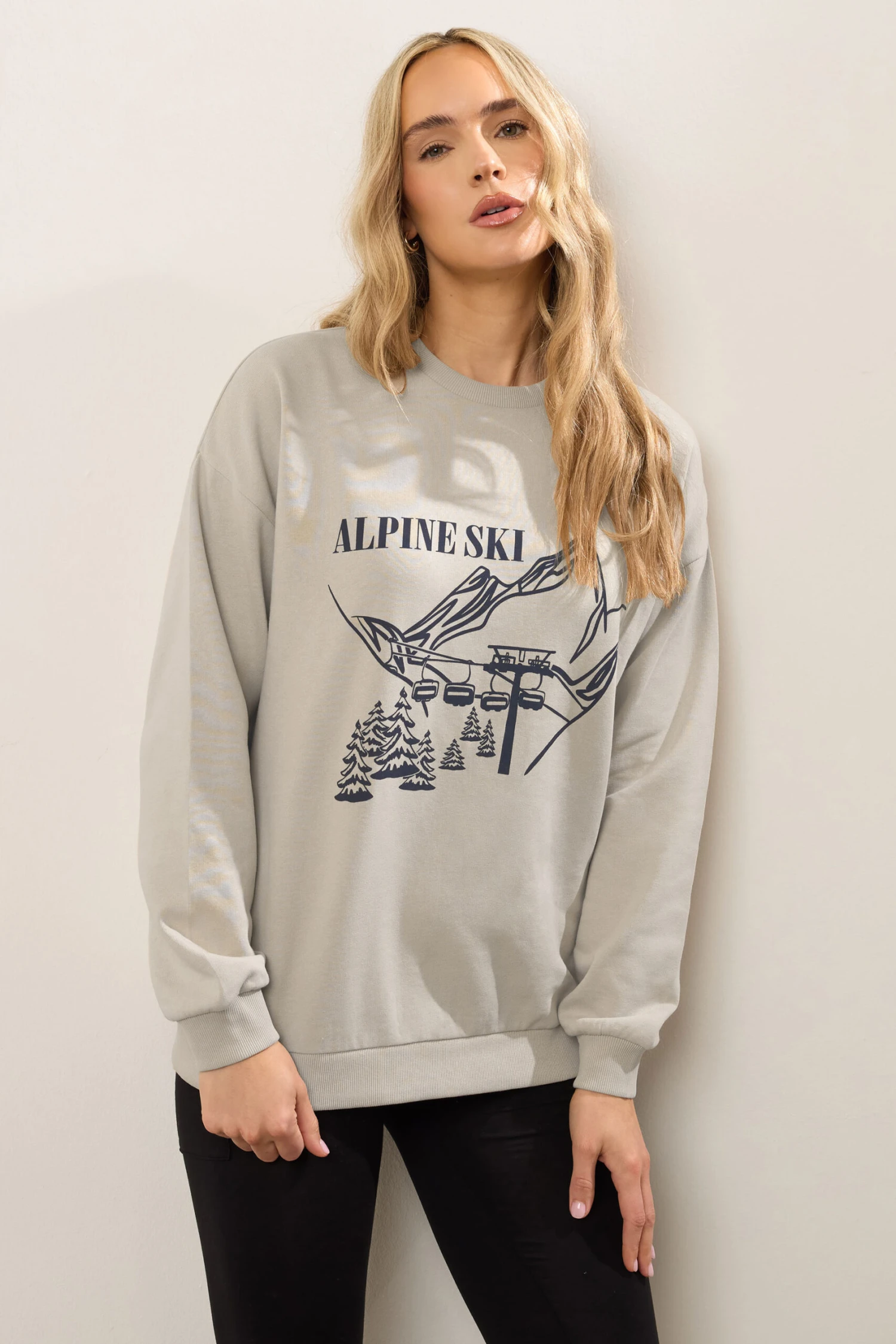 LTS Tall Stone Brown 'Alpine Ski' Slogan Sweatshirt 4 LTS Tall Stone Brown 'Alpine Ski' Slogan Sweatshirt – Image 2