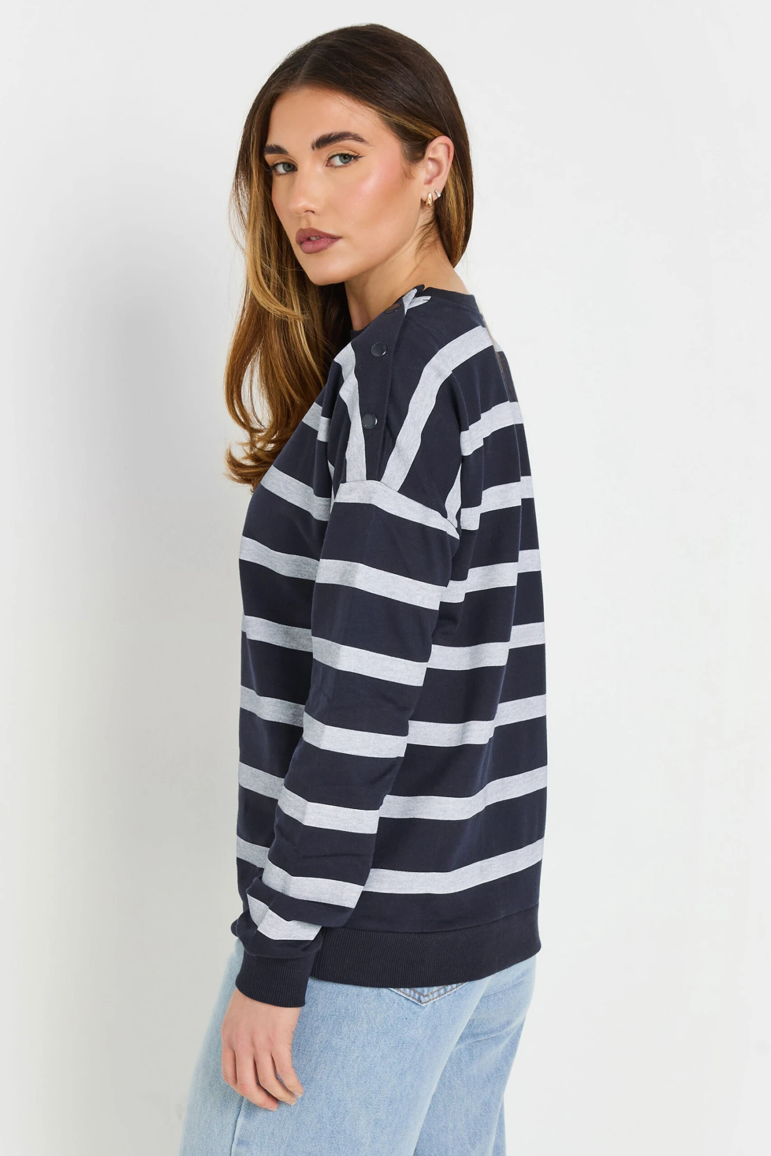 LTS Tall Navy Blue Striped Button Sweatshirt 6 LTS Tall Navy Blue Striped Button Sweatshirt – Image 4
