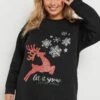 Sweat-shirt Noir à Imprimé Renne YOURS Curve « Let It Snow »