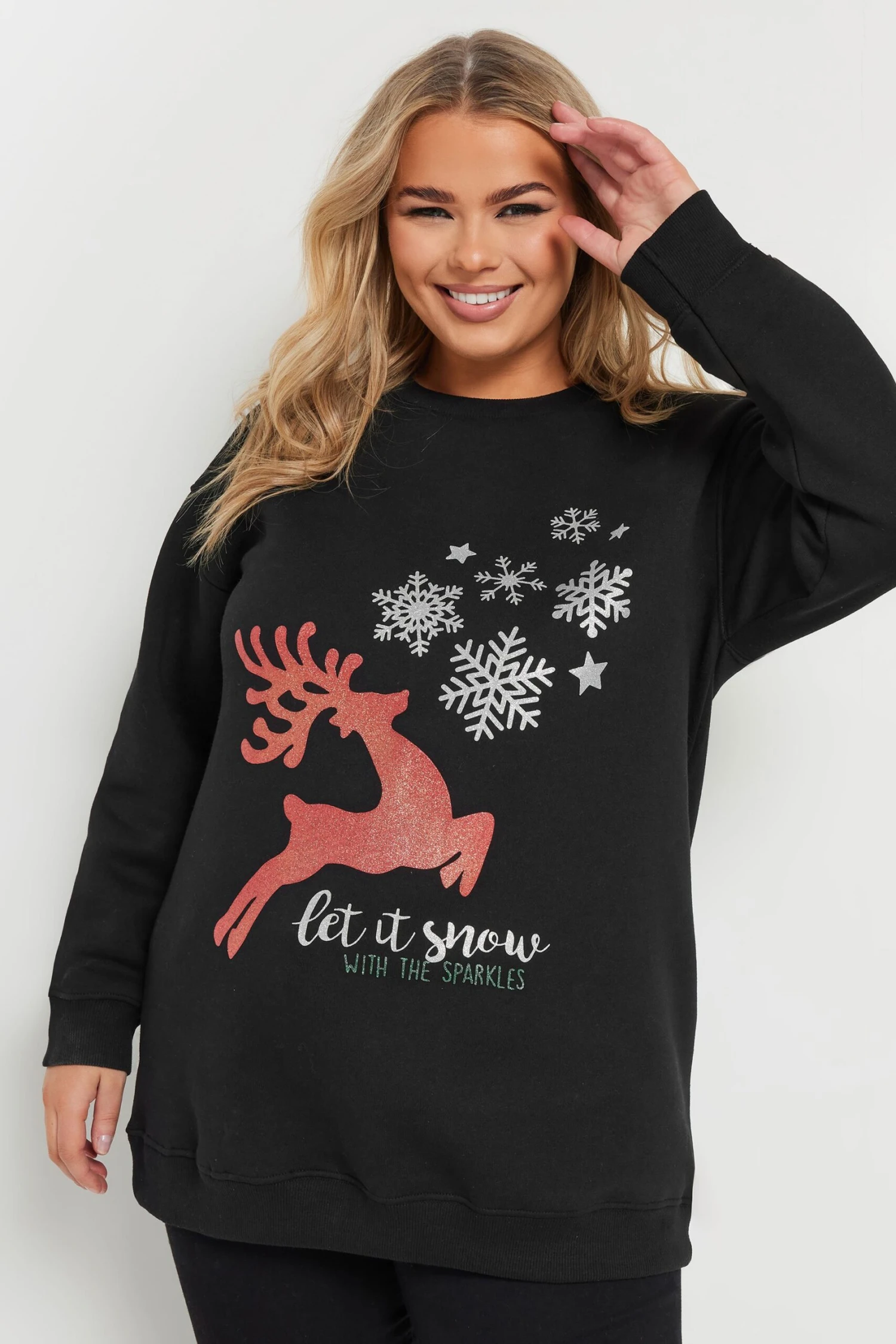 Sweat-shirt Noir à Imprimé Renne YOURS Curve « Let It Snow » 3 Sweat-shirt Noir à Imprimé Renne YOURS Curve « Let It Snow »