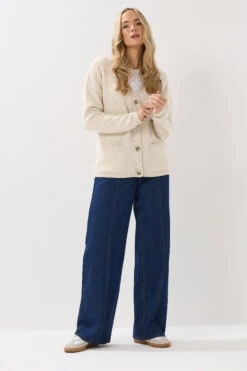 LTS Tall Ivory White Boucle Knitted Cardigan -Evans Boutique 1e24f596 6312 47 356047 C