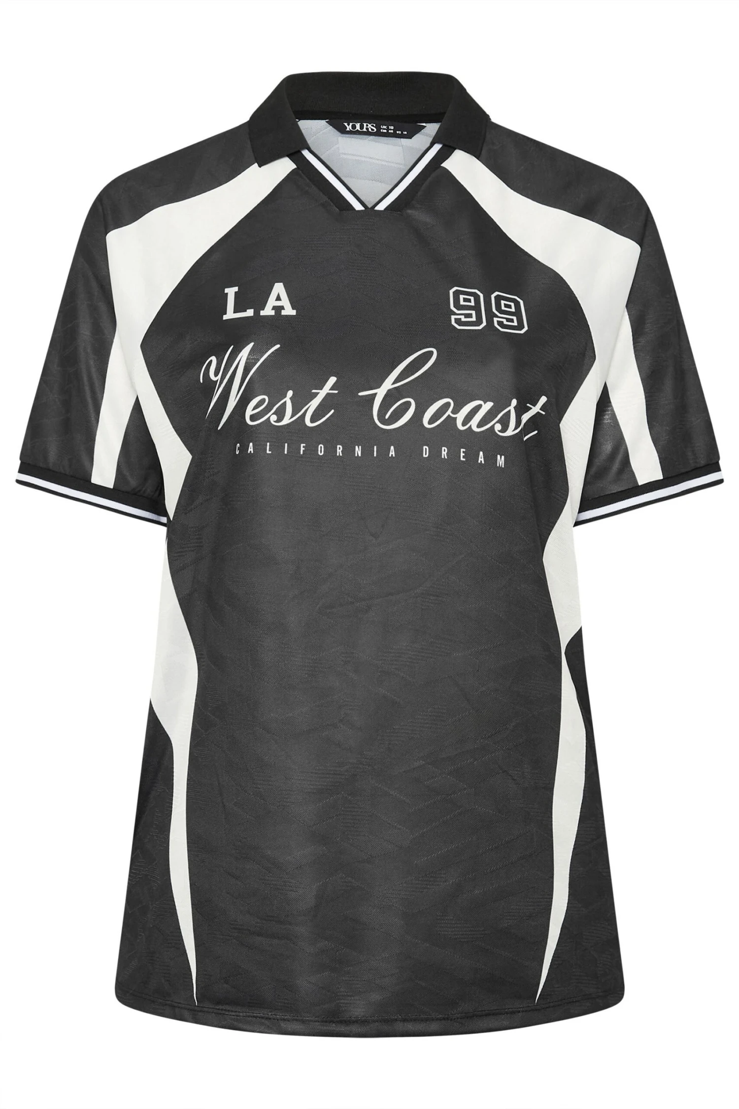 YOURS - Top Noir & Blanc Varsity 'LA West Coast' En Jersey 7 YOURS - Top Noir & Blanc Varsity 'LA West Coast' En Jersey – Image 5