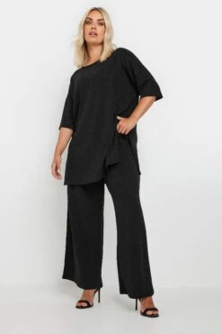 YOURS - Pantalon Noir Wide Leg Métallique Nervuré 8 YOURS - Pantalon Noir Wide Leg Métallique Nervuré -Evans Boutique 1e54a4a3 9cb6 45 143912 B