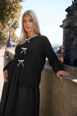 YOURS Curve Cardigan à Nœud Sur Le Devant En Perles Noires