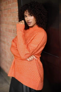 EVANS Curve Orange High Neck Knitted Jumper