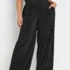 YOURS - Pantalon Wide Leg Noir Plissé -Evans Boutique 202e0b1d 0931 43 310045 A