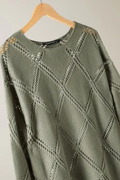 EVANS Curve Khaki Green Diamond Pointelle Jumper 16 EVANS Curve Khaki Green Diamond Pointelle Jumper -Evans Boutique 20388b16 b165 47 615474 P2