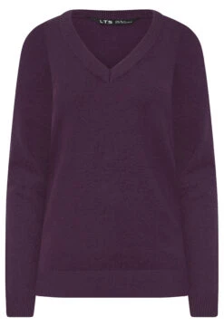 LTS Tall Dark Purple Knit V-Neck Jumper -Evans Boutique 2069d8d4 2da2 40 356099 X