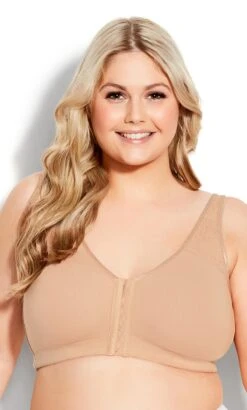 Evans Neutral Brown Comfort Cotton Non-Wired Front Fastening Bra