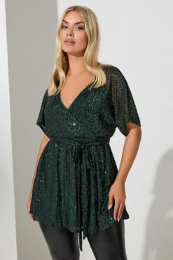 YOURS LONDON - Top Cache-Coeur Vert à Sequins