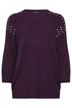 YOURS - Pull En Maille Pourpre Empiècement Strass -Evans Boutique 20c9145f 78b0 48 280480 X