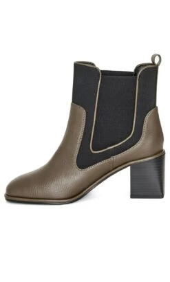Evans Khaki Pull On Heeled Chelsea Boot -Evans Boutique 211042KHAKI 4