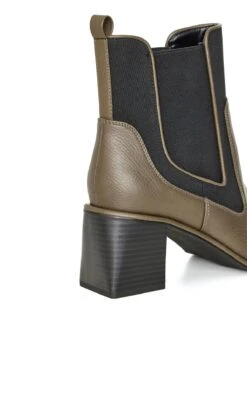 Evans Khaki Pull On Heeled Chelsea Boot -Evans Boutique 211042KHAKI 7
