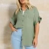 YOURS - Chemisier Oversize Boutonné Vert 1 YOURS - Chemisier Oversize Boutonné Vert -Evans Boutique 212e563d 8492 40 175176 B