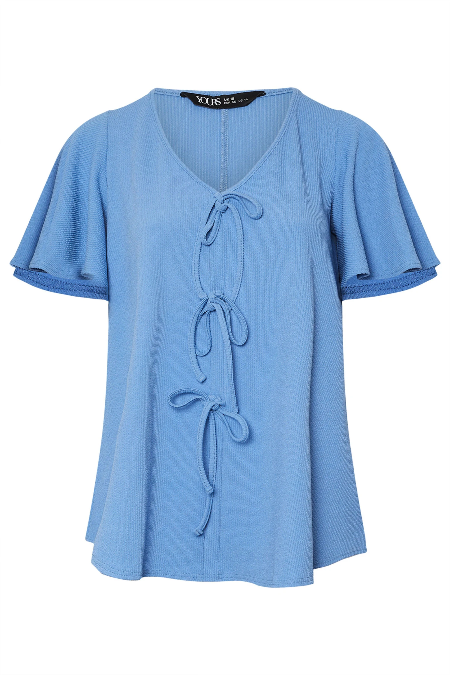 YOURS - Top Bleu Ciel à Noeuds Manches Volantées 7 YOURS - Top Bleu Ciel à Noeuds Manches Volantées – Image 5