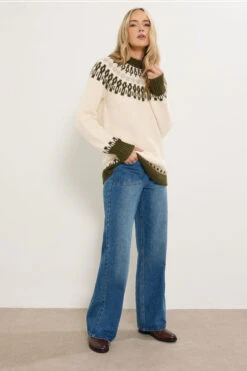 LTS Tall Ivory White & Green Fairisle Knitted Jumper -Evans Boutique 217d46e4 cd7f 4c 356372 B